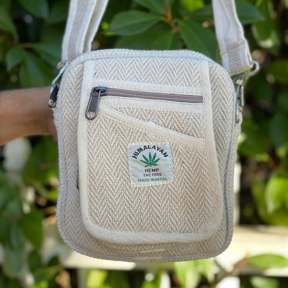 Hemp Crossbody Shoulder Bag Tan Boho Beach